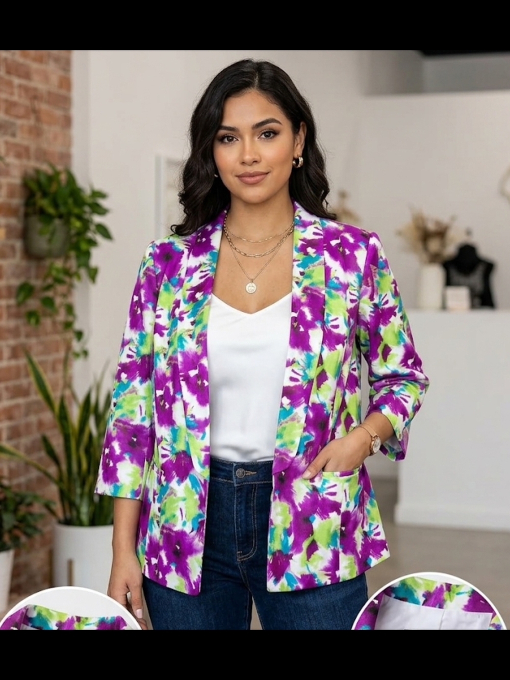 Kasper Purple Floral Open-Front Blazer